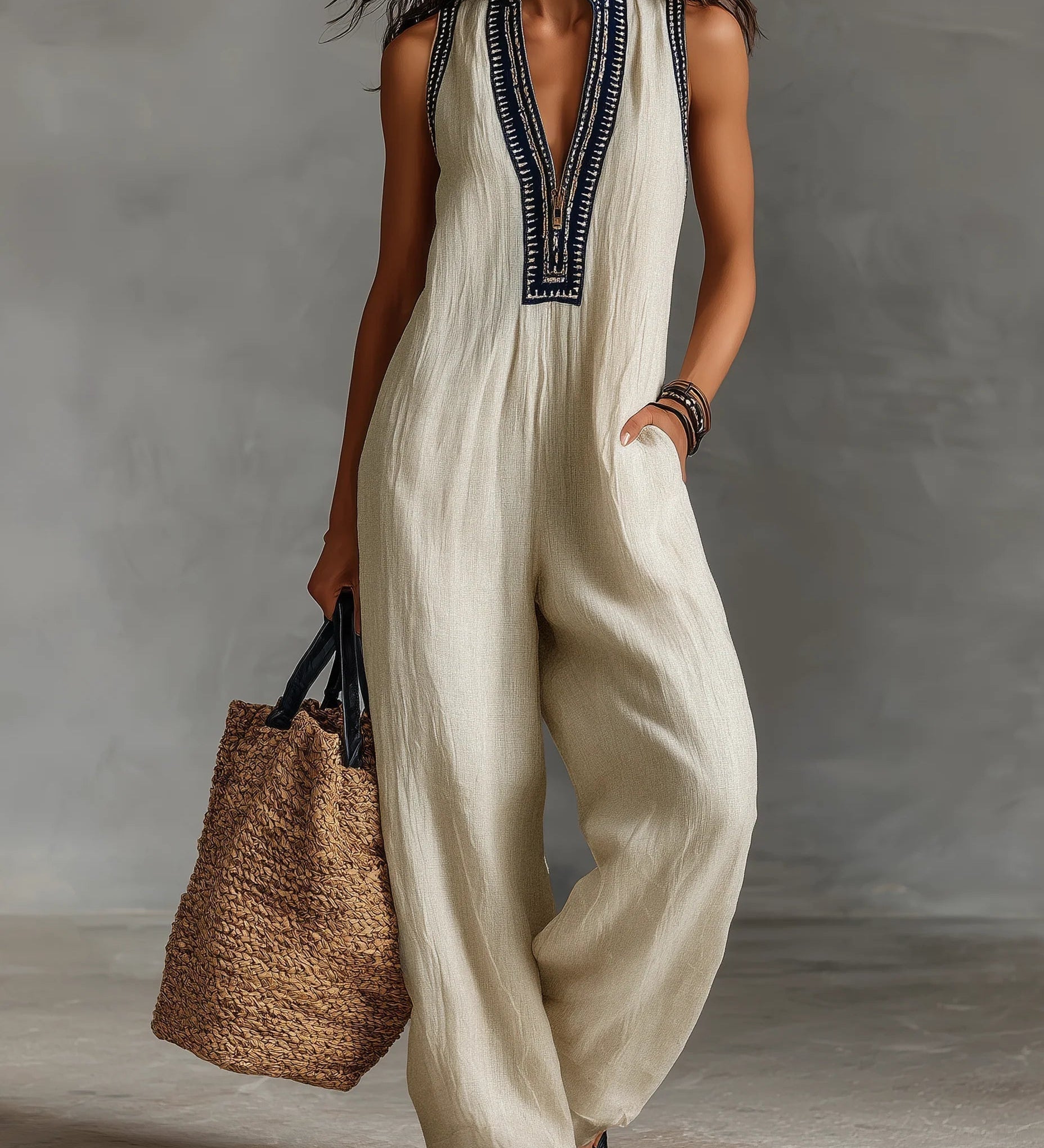 Fiamma - ärmelloser Jumpsuit mit hohem Kragen