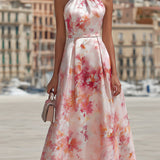Violetta - Midikleid mit Neckholder und Aquarell-Blumenmuster