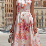 Violetta - Midikleid mit Neckholder und Aquarell-Blumenmuster