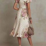 Alba - elegantes Retro-Satin-Midikleid mit Blumenmuster