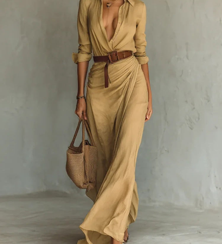 Kiara - Maxikleid mit Reverskragen und langen Ärmeln