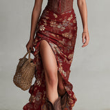 Sara - Korsett-Maxikleid mit Blumenprint und hohem Schlitz