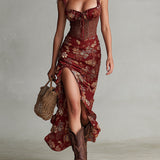 Sara - Korsett-Maxikleid mit Blumenprint und hohem Schlitz