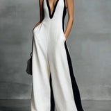 Celine - Jumpsuit mit weitem Bein, Colour-Blocking in Schwarz-Weiß