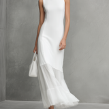 Elegant - White Ärmelloses Kleid für Damen mit Milk Silk und Chiffon Panels