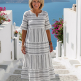 Parisa - gestreiftes Stufen-Midikleid mit Kurzarm