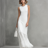 Elegant - White Ärmelloses Kleid für Damen mit Milk Silk und Chiffon Panels