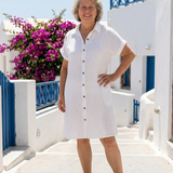 Helene - knielanges Kleid mit Kurzarm und Brusttasche