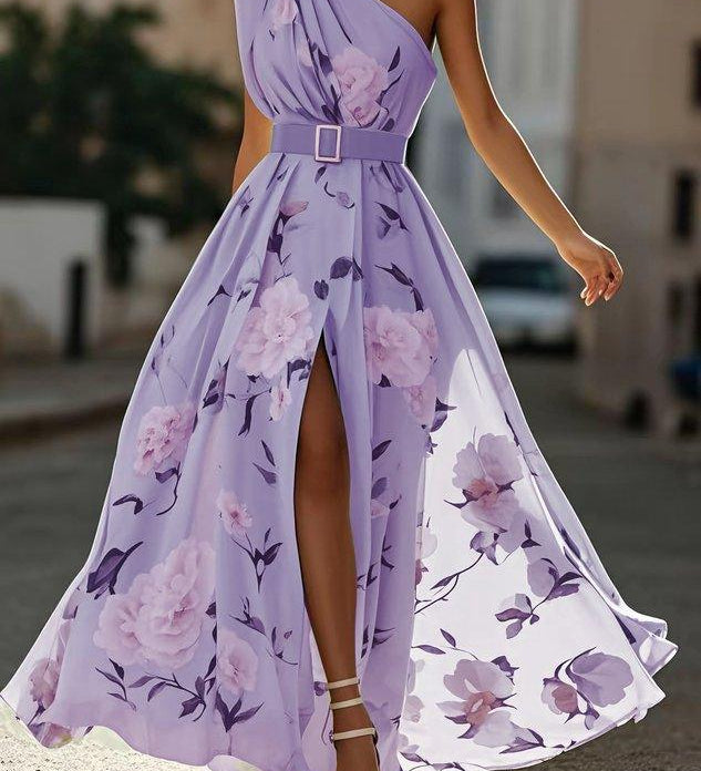 Sella - A-Linien Chiffon-Maxikleid, einseitig schulterfrei, mit Raffung