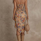 Fenna - Boho-Midikleid mit Blumenmuster und Raffung