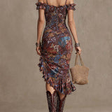 Calista - Boho-Chic-Midikleid mit Blumenmuster und Rüschen