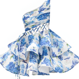Daphne - einseitig schulterfreies Blumen-Minikleid