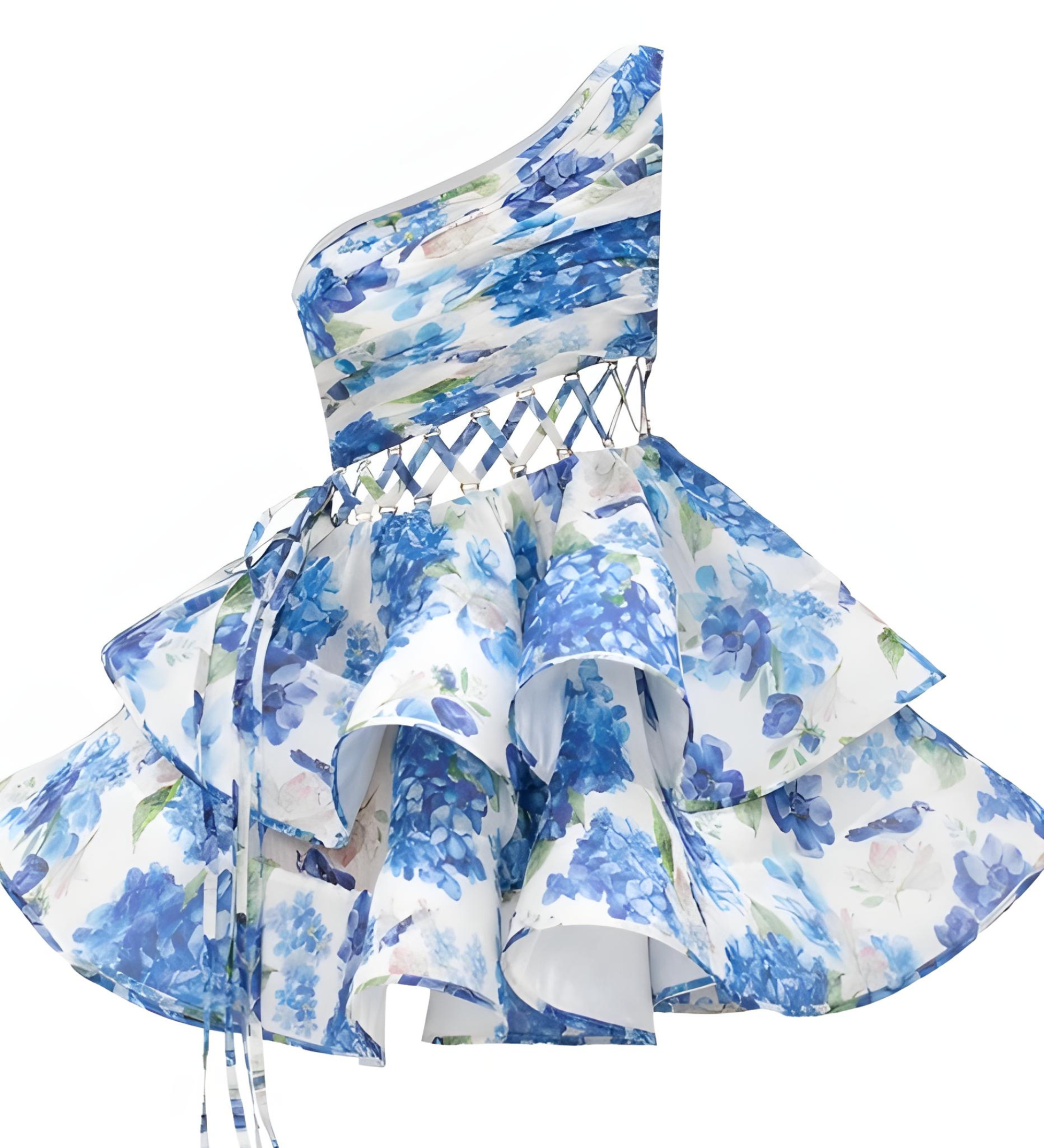 Daphne - einseitig schulterfreies Blumen-Minikleid