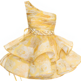 Daphne - einseitig schulterfreies Blumen-Minikleid