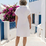 Helene - knielanges Kleid mit Kurzarm und Brusttasche