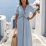 Eirene - Midikleid mit V-Ausschnitt, Kurzarm und Twist-Detail