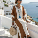 Calindra - lockeres Maxikleid mit Kurzarm und Colour-Blocking