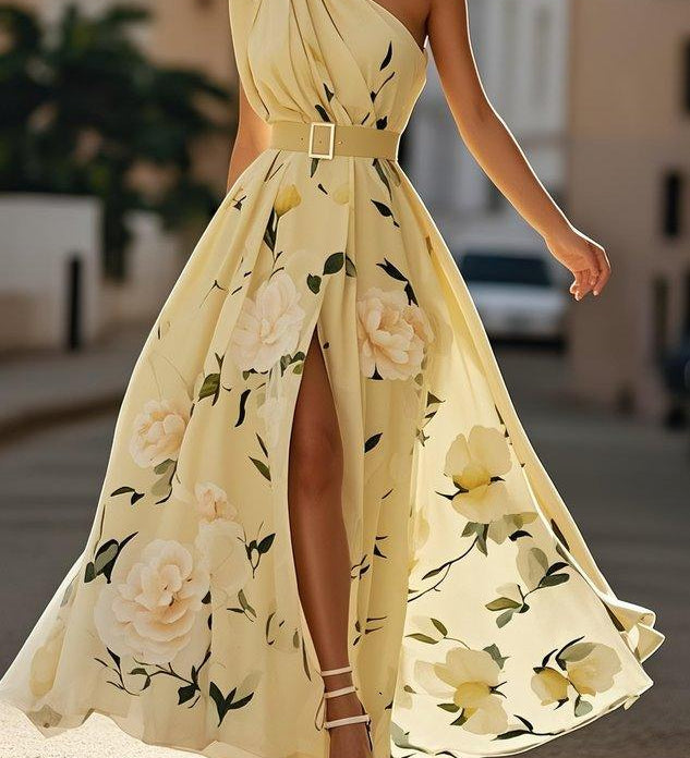 Sella - A-Linien Chiffon-Maxikleid, einseitig schulterfrei, mit Raffung
