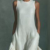 Sophie - ärmelloses Leinen-Maxikleid in Elfenbein