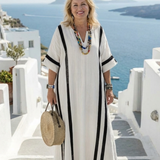 Elvienne - gestreiftes Maxikleid mit Kurzarm und Colour-Blocking