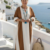 Calindra - lockeres Maxikleid mit Kurzarm und Colour-Blocking