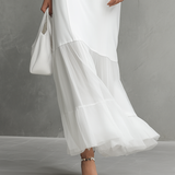 Elegant - White Ärmelloses Kleid für Damen mit Milk Silk und Chiffon Panels