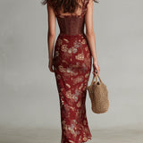 Sara - Korsett-Maxikleid mit Blumenprint und hohem Schlitz