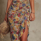 Fenna - Boho-Midikleid mit Blumenmuster und Raffung