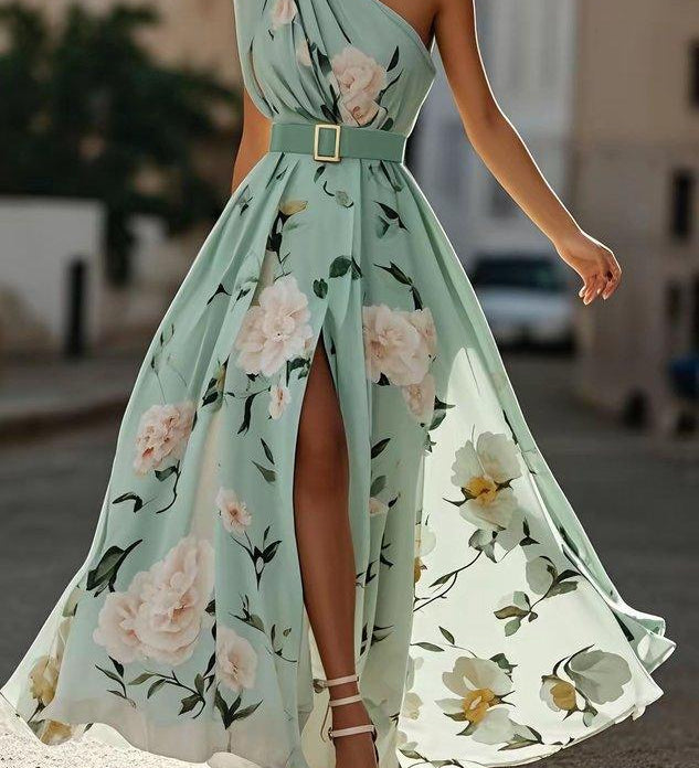 Sella - A-Linien Chiffon-Maxikleid, einseitig schulterfrei, mit Raffung
