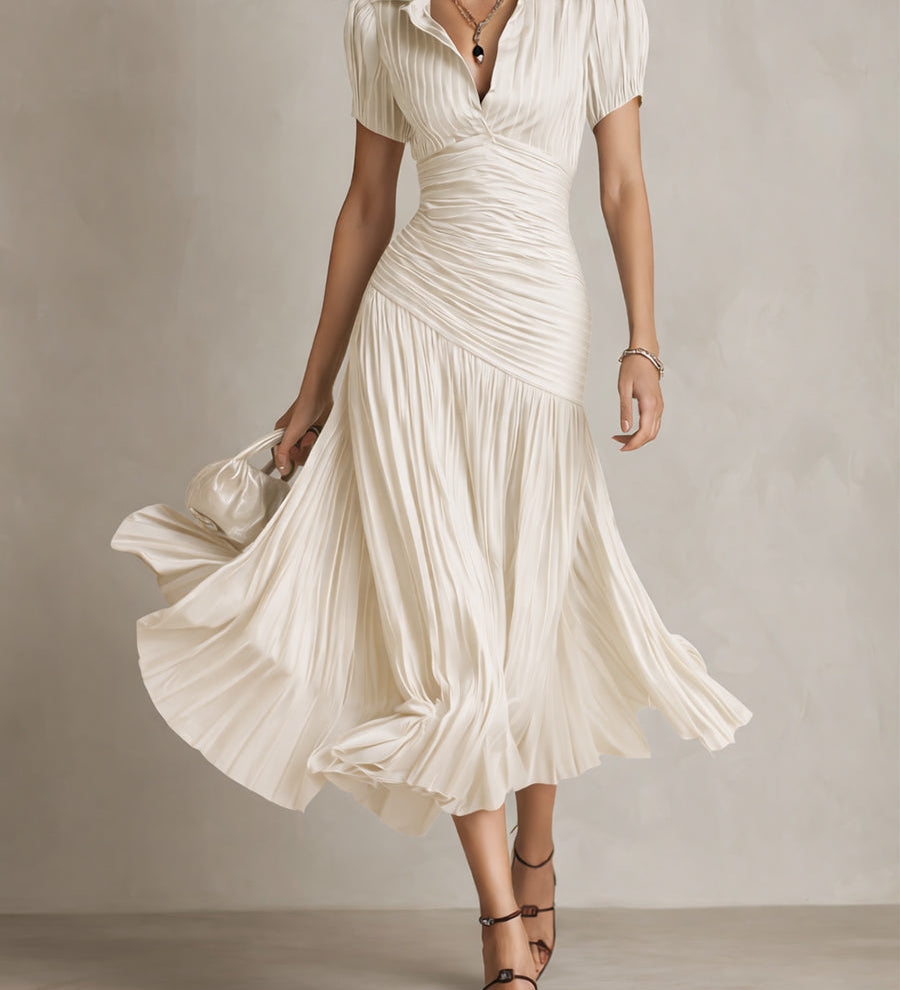 Adriana - gestreiftes Retro-Satin-Midikleid