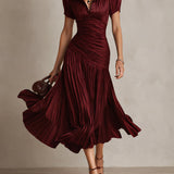Adriana - gestreiftes Retro-Satin-Midikleid