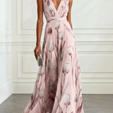 Nerea - elegantes Maxikleid mit Tulpenprint und V-Ausschnitt