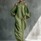 Georgina - hellgrünes schulterfreies Maxikleid
