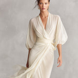 Sefa - elfenbeinfarbenes, transparentes Chiffonkleid