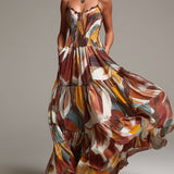 Celine - bunt-abstraktes Boho-Maxikleid mit gesmoktem Oberteil