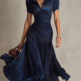 Adriana - gestreiftes Retro-Satin-Midikleid