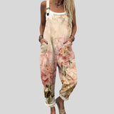 Latzhose mit Aquarell-Rosen Creme