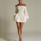 Lily - plissiertes Kleid in Elfenbein