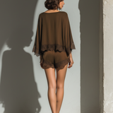 Alice - Set aus Satin-Top mit U-Boot-Ausschnitt und Shorts in Schokoladenbraun