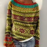 Ingeborg™ | Pullover mit Ornamenten in Oliv