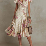 Alba - elegantes Retro-Satin-Midikleid mit Blumenmuster