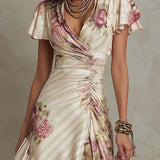 Alba - elegantes Retro-Satin-Midikleid mit Blumenmuster