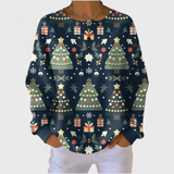 Fanny - Dunkelblauer Pullover mit Weihnachtsbaum-Muster