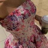 Cecilia - Trägerloses Blumen Kleid