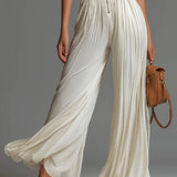 Abigail - plissierter Chiffon-Jumpsuit mit V-Ausschnitt, weitem Bein und Reißverschluss