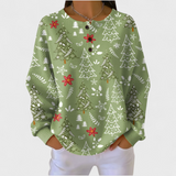 Ingrid - Grüner Pullover mit Weihnachtsbaum-Muster