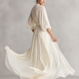 Sefa - elfenbeinfarbenes, transparentes Chiffonkleid
