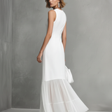 Elegant - White Ärmelloses Kleid für Damen mit Milk Silk und Chiffon Panels