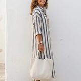 Naomi - gestreiftes Midi-Hemdkleid mit langen Ärmeln