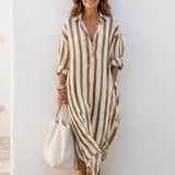 Naomi - gestreiftes Midi-Hemdkleid mit langen Ärmeln